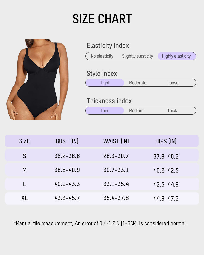 V Neck Tummy Control Thong Bodysuit Shapewear
