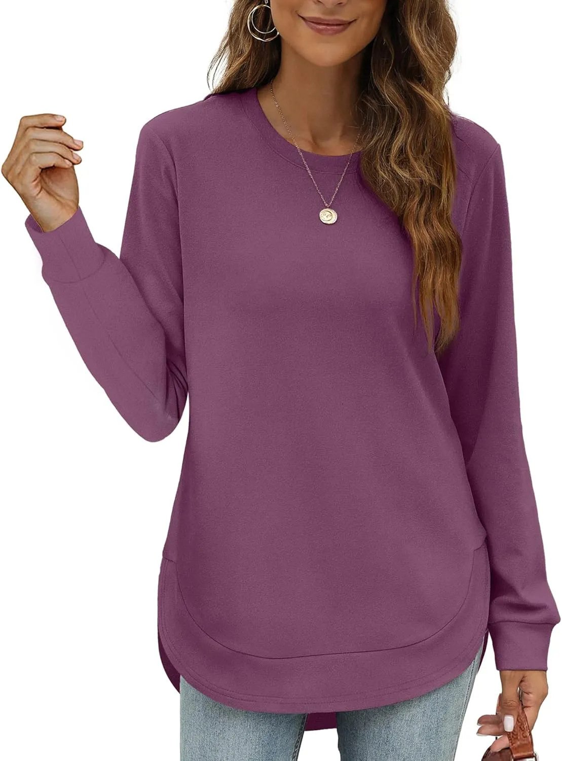 Women's Sweatshirt Crewneck Curved Hem