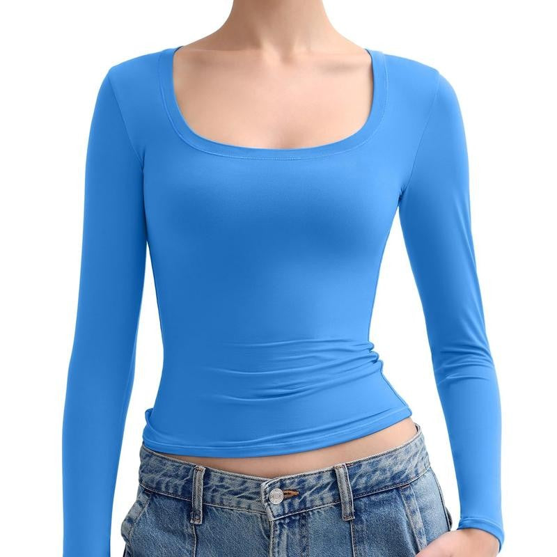 Women's Basic Double Layering Tight Slim Fit T Shirts