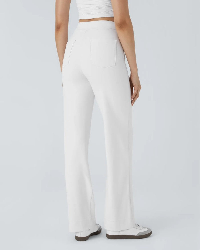High-Waist Button Front Straight-Leg Pants