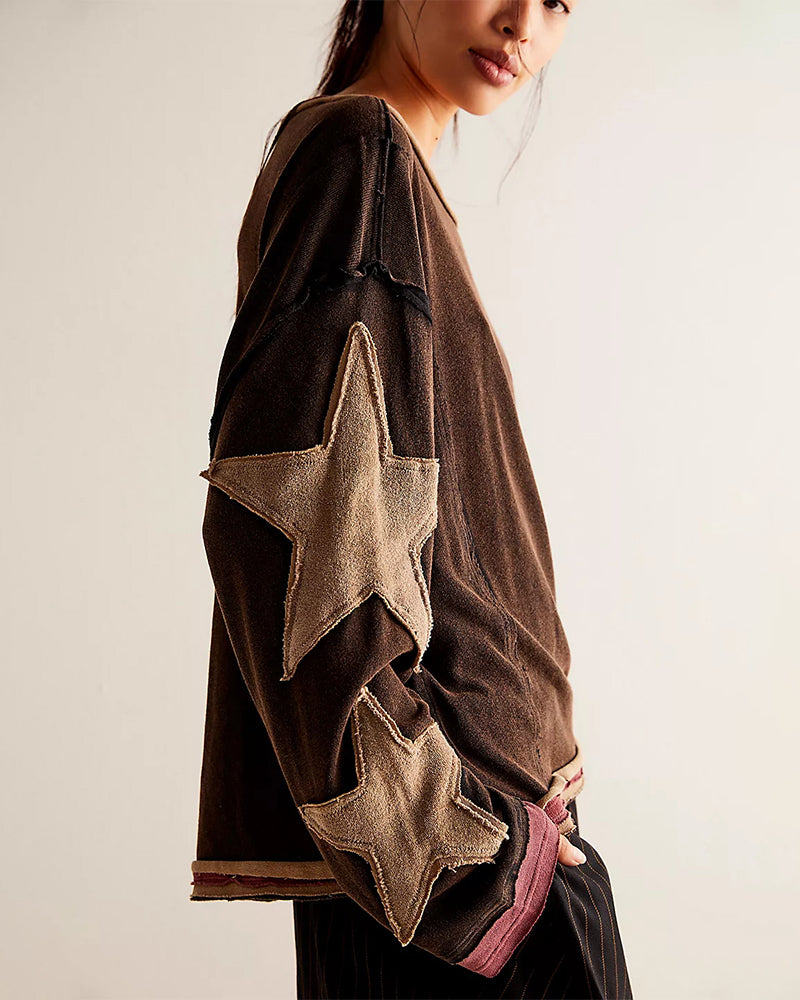 Fashionable Round Neck Hooded Thin Loose Star Hoodie