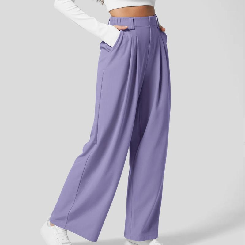 High Waisted Plicated Side Pocket Wide Leg Waffle Work Pants