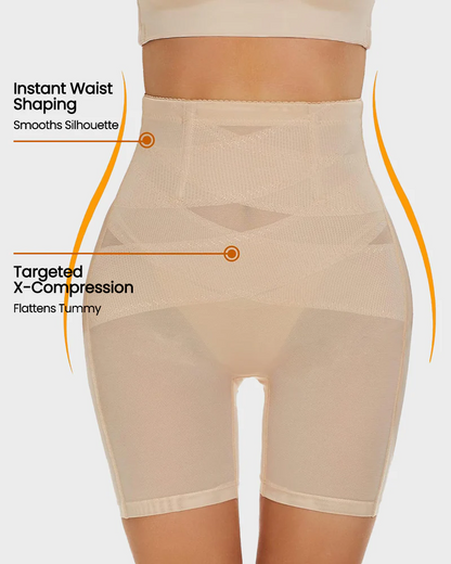 High Waist Criss-Cross Mesh Breathable Shaping Shorts