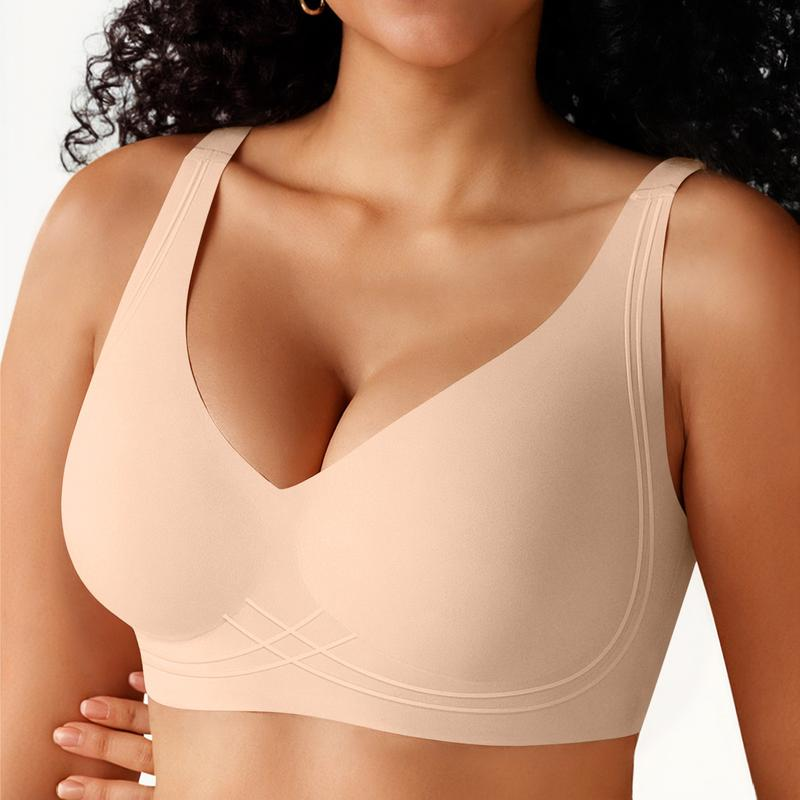 Seamless Full Coverage Wireless Push-Up Bra with Wide Straps