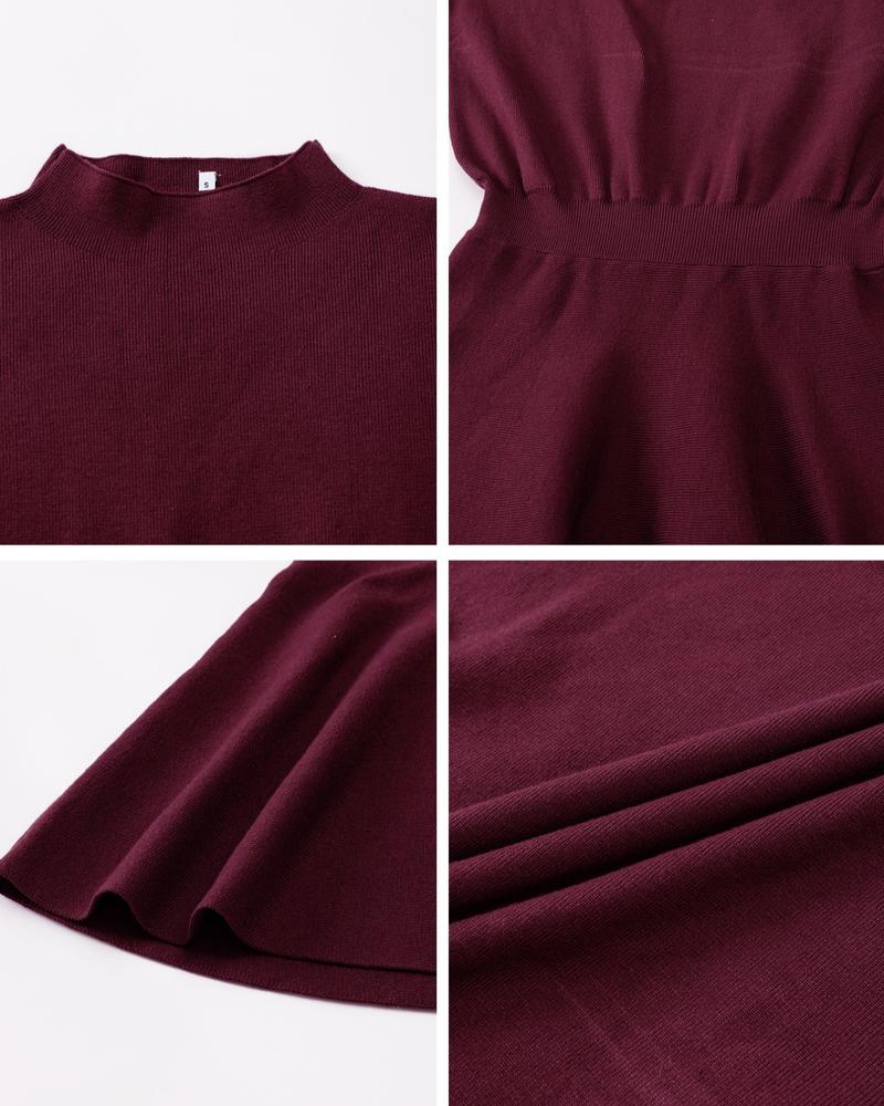 Women's semi-collared long-sleeved knitted loose-fitting one-piece sweater dress