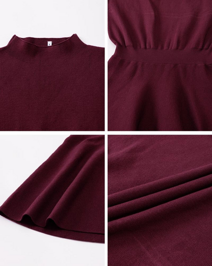 Women's semi-collared long-sleeved knitted loose-fitting one-piece sweater dress