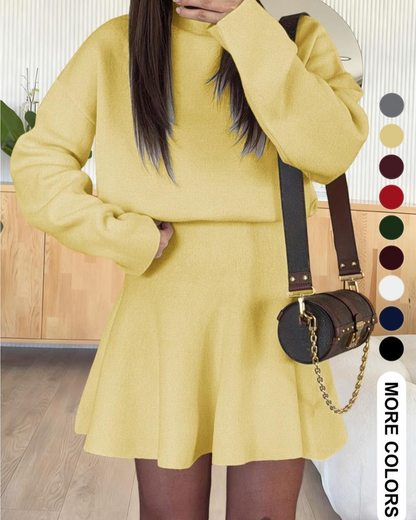 Women's semi-collared long-sleeved knitted loose-fitting one-piece sweater dress