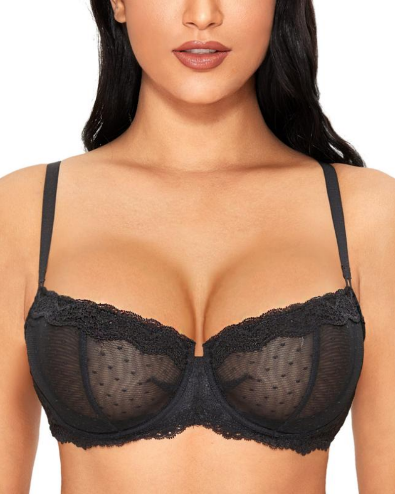 Sexy Lace Bra Underwire Balconette Unlined Demi Sheer Plus Size