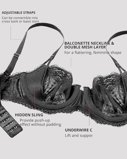 Sexy Lace Bra Underwire Balconette Unlined Demi Sheer Plus Size