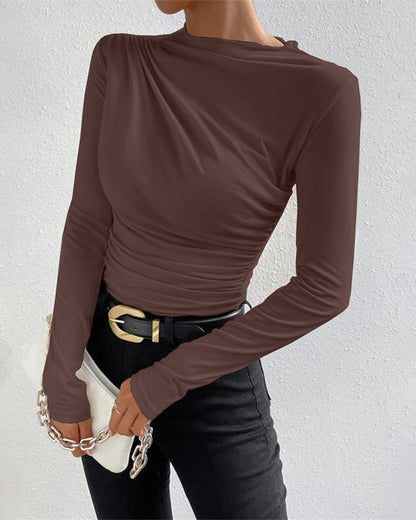 Slim Fit Ruched High-Neck T-Shirt Top