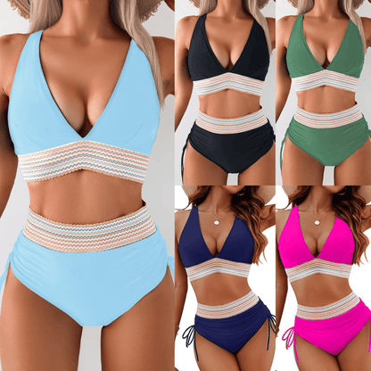 High Waisted Tummy Control Color Block Bikini Sets