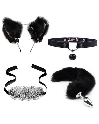 Sexy Bell Collar Tail Jewelry Maid Costume Headdress Neck Accessory Props Set