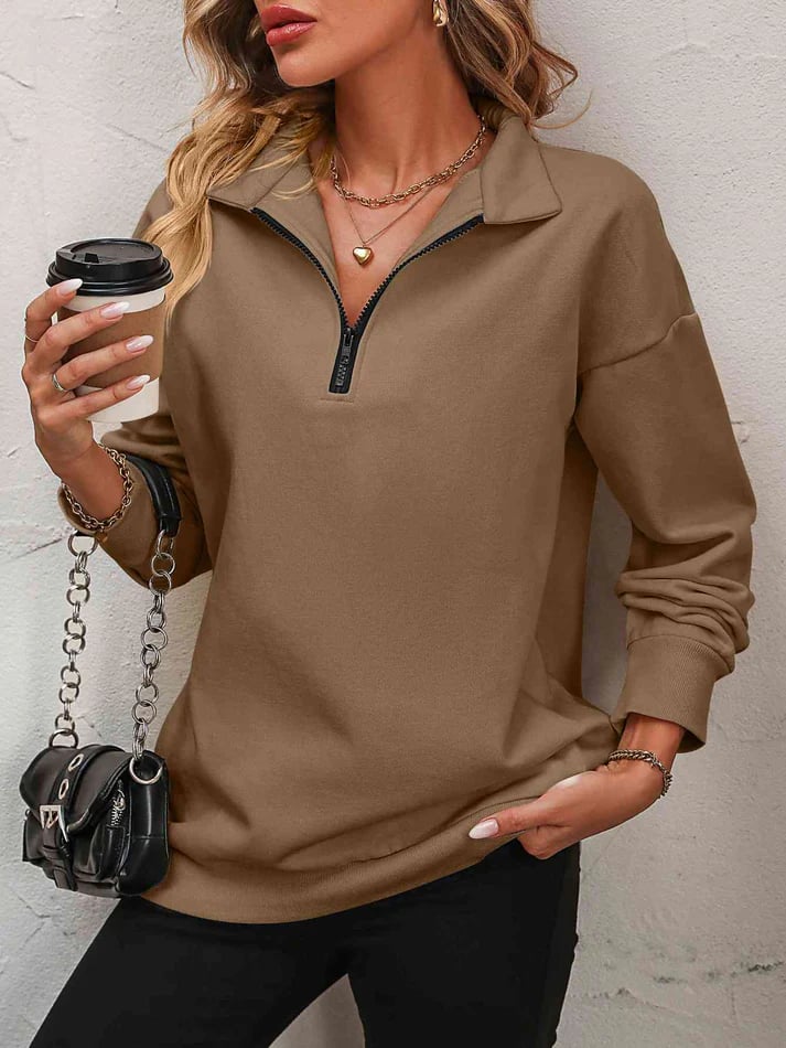 Womens Zip-Up Dropped Shoulder Sweatshirt