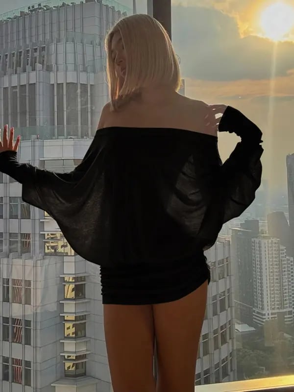 Women's Solid Off The Shoulder Sheer Ruched Dress