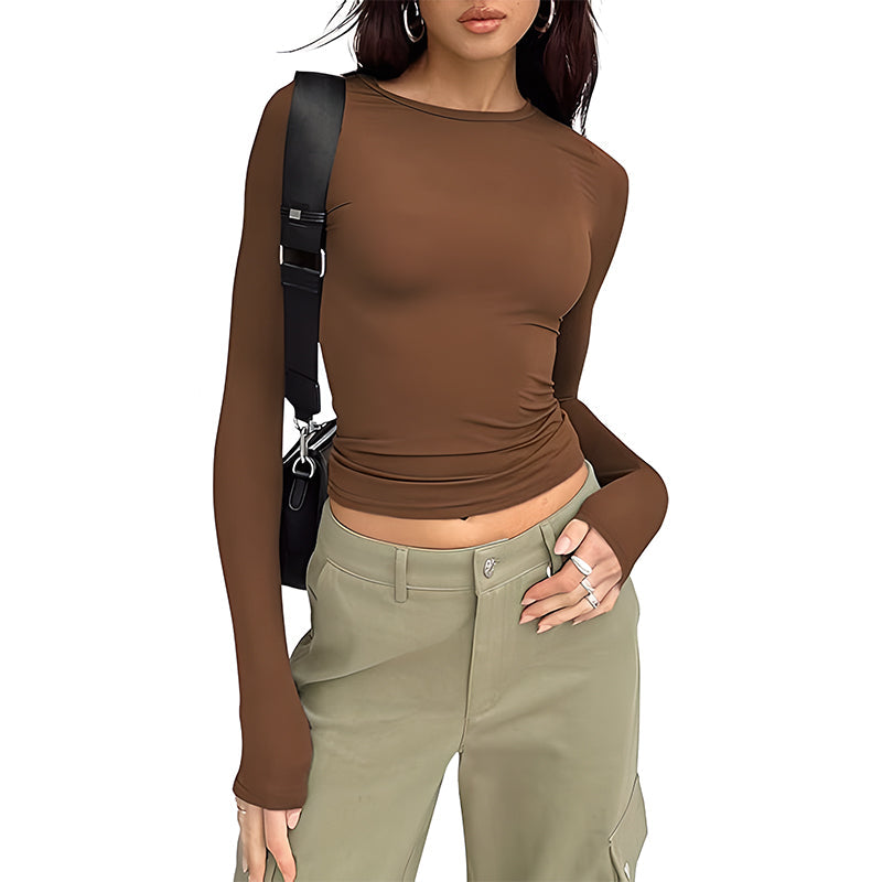 Long Sleeve Basic Tee Women's Crew Neck Slim Fit Tops