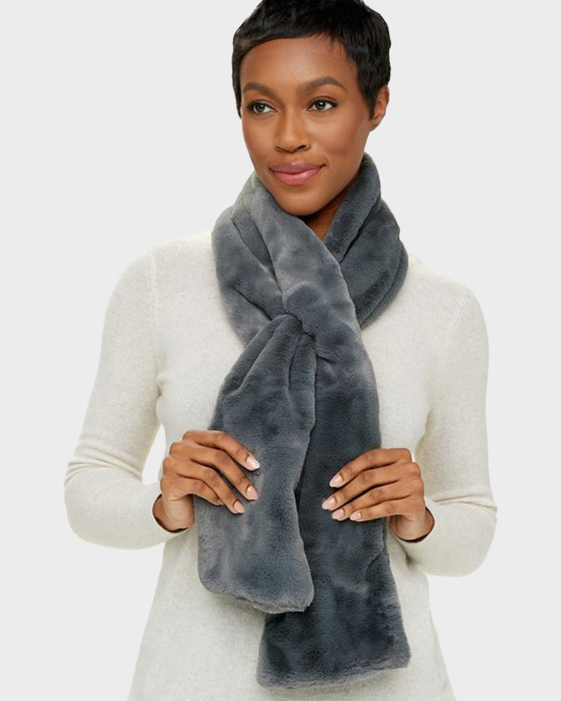 Faux Fur Pull-Through Scarf with Zipper Pocket