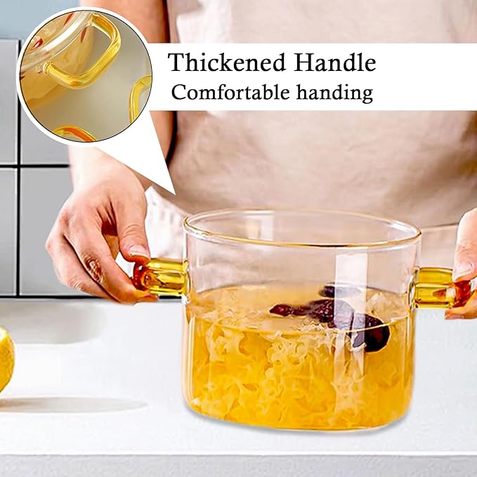 Clear Glass Simmer Pot with Lid for Cooking Potpourri Cookware 1.5L 50oz Saucepan Pots for Stove Top Small Soup Pan