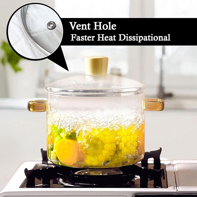 Clear Glass Simmer Pot with Lid for Cooking Potpourri Cookware 1.5L 50oz Saucepan Pots for Stove Top Small Soup Pan
