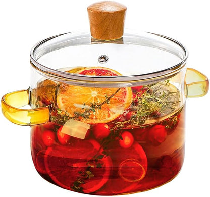 Clear Glass Simmer Pot with Lid for Cooking Potpourri Cookware 1.5L 50oz Saucepan Pots for Stove Top Small Soup Pan