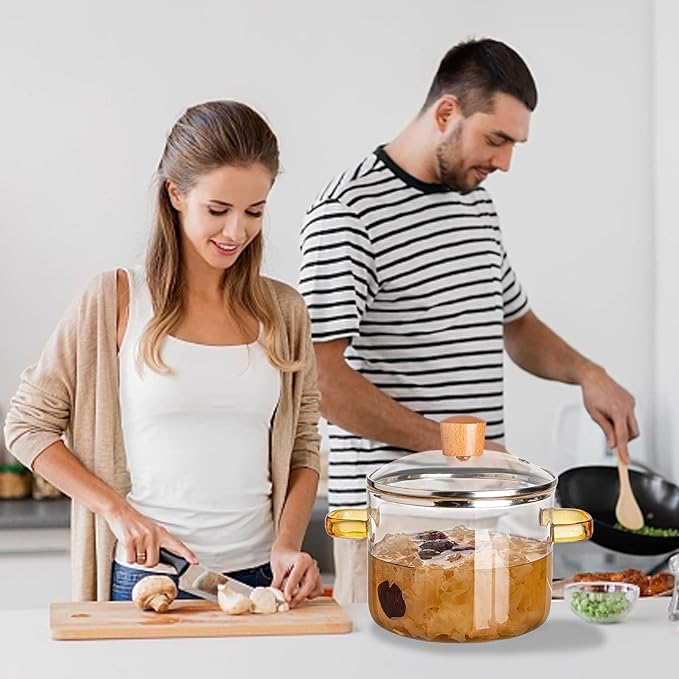 Clear Glass Simmer Pot with Lid for Cooking Potpourri Cookware 1.5L 50oz Saucepan Pots for Stove Top Small Soup Pan