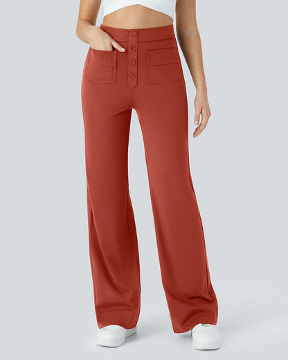 High-Waist Button Front Straight-Leg Pants