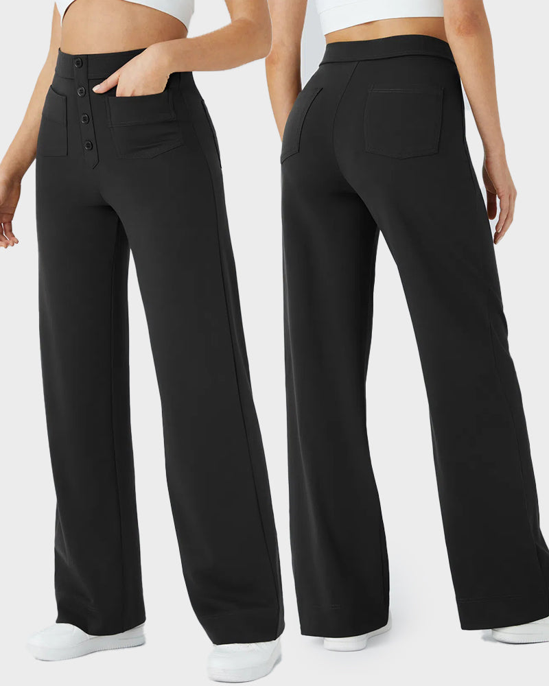 High-Waist Button Front Straight-Leg Pants