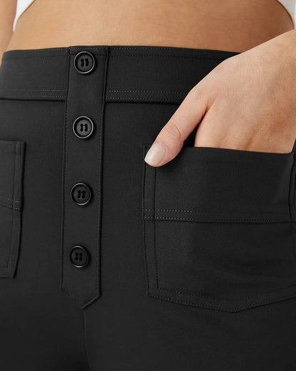 High-Waist Button Front Straight-Leg Pants