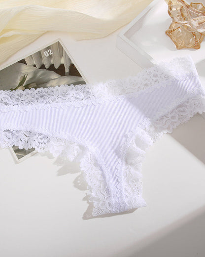 Ribbed Cotton Lace Mid-Rise Panty(9 pack）