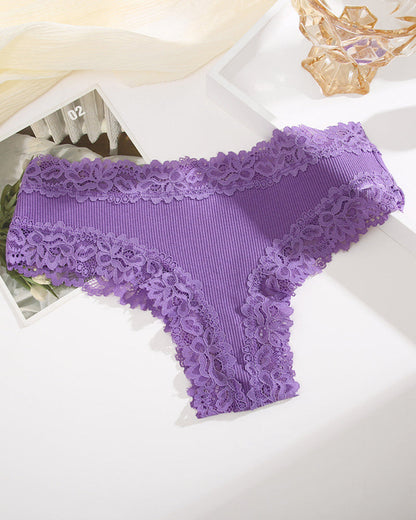 Ribbed Cotton Lace Mid-Rise Panty(9 pack）
