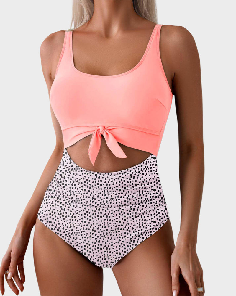 Ruched Tie-Knot Tummy Control One-Piece Swimsuit