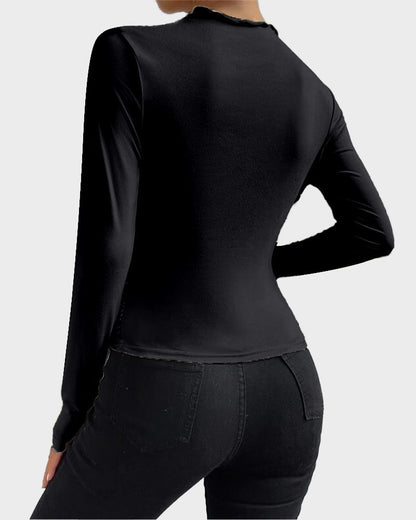 Slim Fit Ruched High-Neck T-Shirt Top