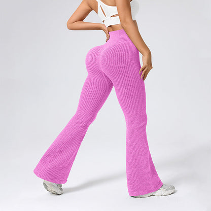 High Waisted Threaded Horn Yoga Pants, Hip Lifting Fitness Pants