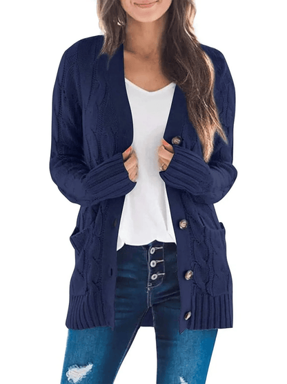 Women's Fall Casual Long Sleeve Button Down Open Front Cable Knit Cardigan