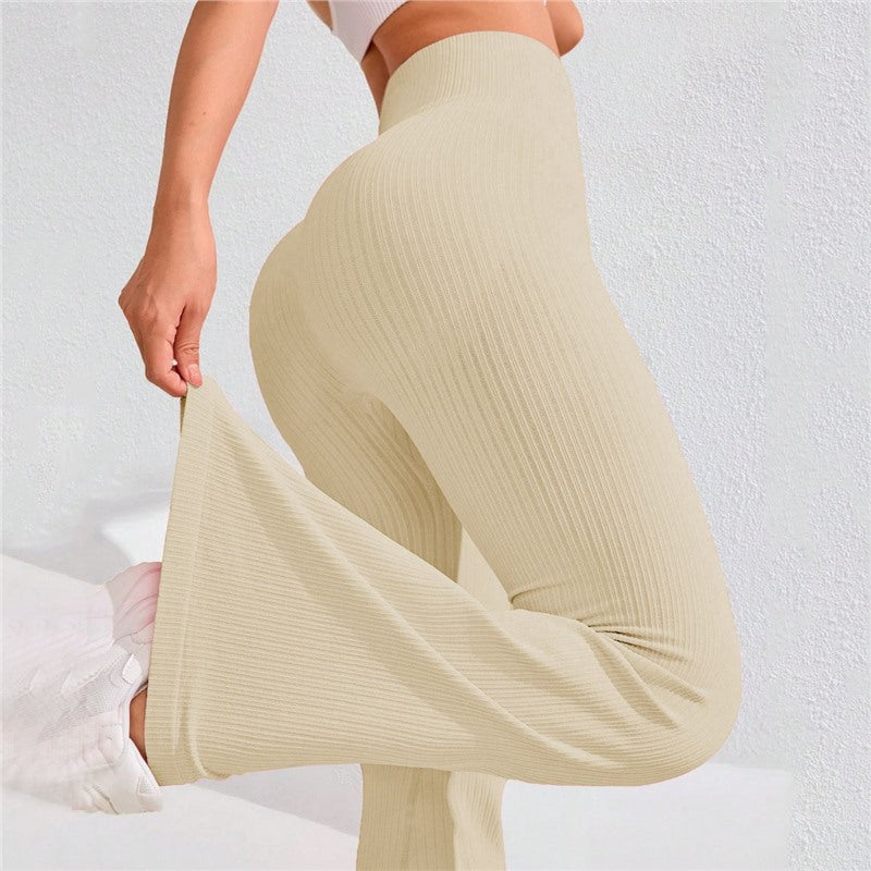 High Waisted Threaded Horn Yoga Pants, Hip Lifting Fitness Pants