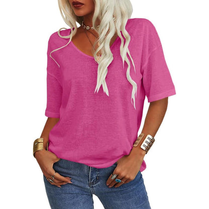 Women's Solid Color V-Neck T-shirt